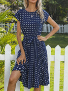 Women's Woven Polka Dot Pleated Midi Dress - Stormyjay