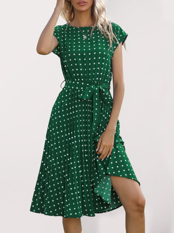 Women's Woven Polka Dot Pleated Midi Dress - Stormyjay