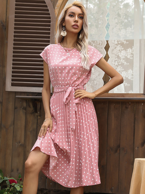 Women's Woven Polka Dot Pleated Midi Dress - Stormyjay