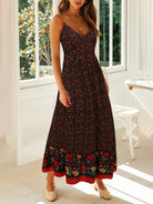 Summer new big swing skirt Bohemian V-neck suspender floral dress - Stormyjay