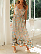 Summer new big swing skirt Bohemian V-neck suspender floral dress - Stormyjay