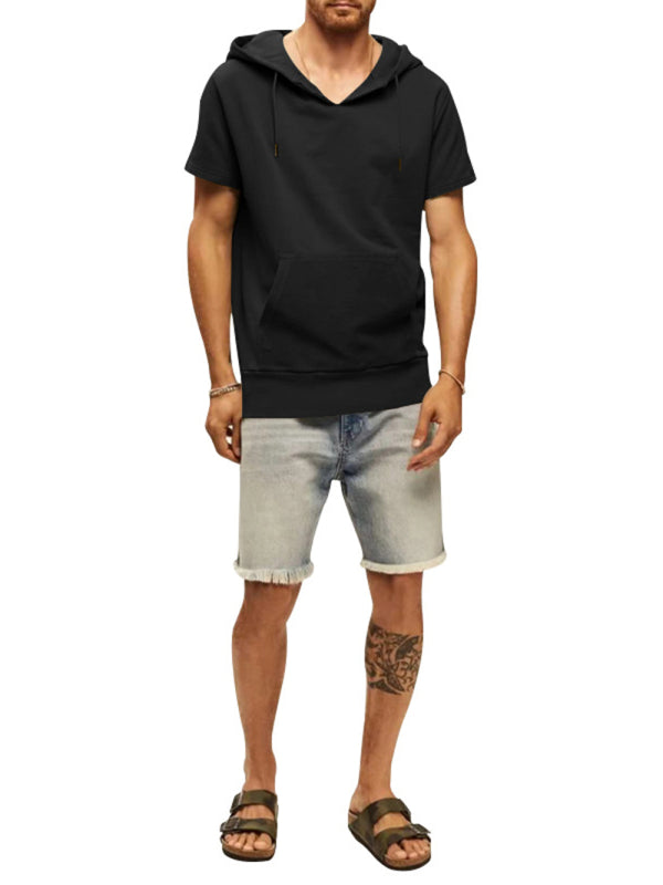 Men's knitted all-match casual hooded short-sleeved T-shirt - Stormyjay