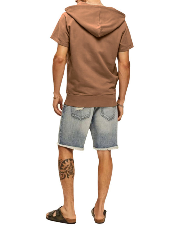 Men's knitted all-match casual hooded short-sleeved T-shirt - Stormyjay