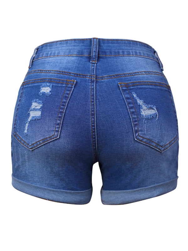 DESTROYED HIGH STRETCH DENIM SHORTS - Stormyjay