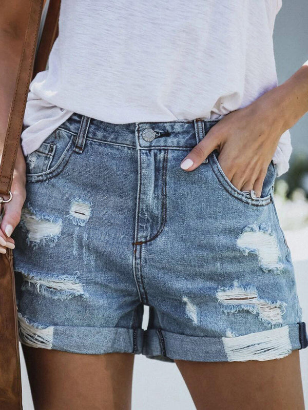 DESTROYED HIGH STRETCH DENIM SHORTS - Stormyjay