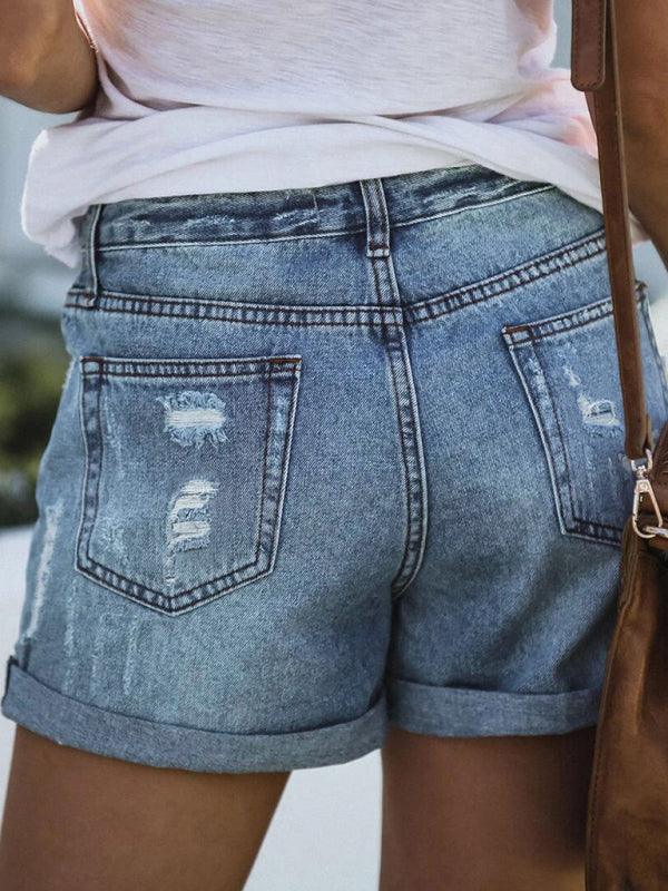 DESTROYED HIGH STRETCH DENIM SHORTS - Stormyjay