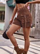 New American Denim Overalls Casual Pocket Shorts Elastic Waist - Stormyjay