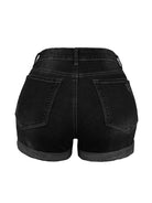 Women's Stretch Mid Rise Denim Shorts with Holes - Stormyjay