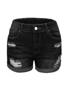 Women's Stretch Mid Rise Denim Shorts with Holes - Stormyjay