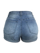 Women's Stretch Mid Rise Denim Shorts with Holes - Stormyjay