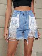 New personality tassel washed denim shorts - Stormyjay