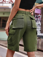 New Elastic Waist Denim Cargo Cropped Shorts - Stormyjay