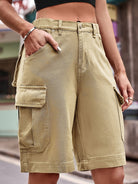 New Elastic Waist Denim Cargo Cropped Shorts - Stormyjay