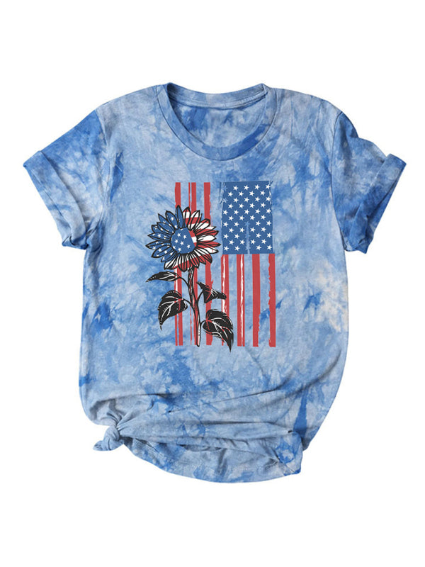 Women's Flag Tie Dye Print Short Sleeve T-Shirt - Stormyjay