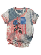 Women's Flag Tie Dye Print Short Sleeve T-Shirt - Stormyjay