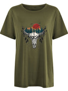 Women's Western Bullhead Print Short Sleeve T-Shirt - Stormyjay