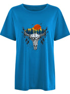 Women's Western Bullhead Print Short Sleeve T-Shirt - Stormyjay