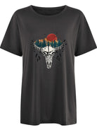 Women's Western Bullhead Print Short Sleeve T-Shirt - Stormyjay