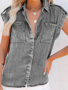 Sleeveless Denim Shirt Straight Pocket Oversized Top - Stormyjay