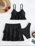 Three-Piece Set: Two-Piece Swimsuit with Stylish Hip Skirt - Stormyjay