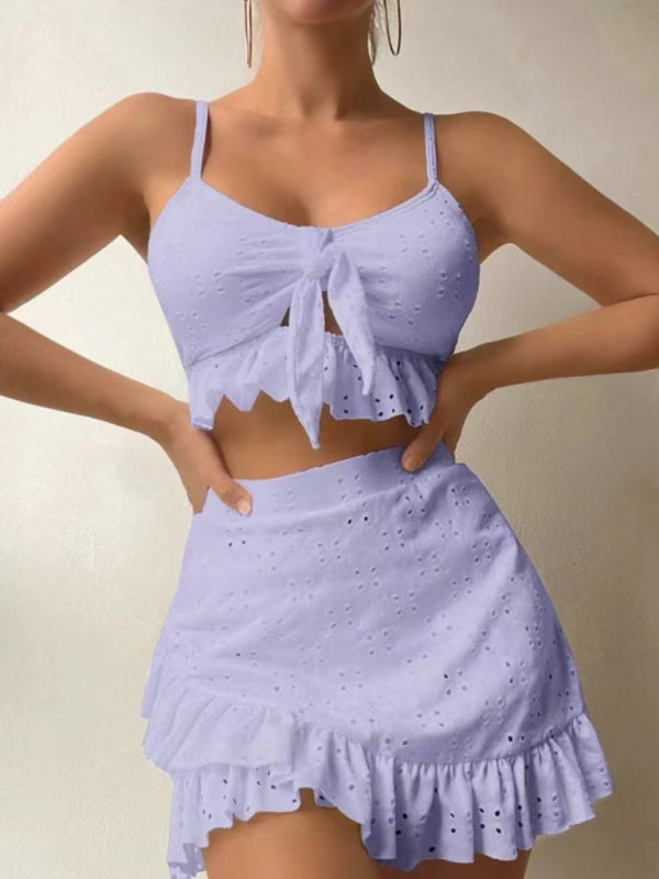 Three-Piece Set: Two-Piece Swimsuit with Stylish Hip Skirt - Stormyjay