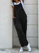 Solid color long jumpsuit with suspenders - Stormyjay