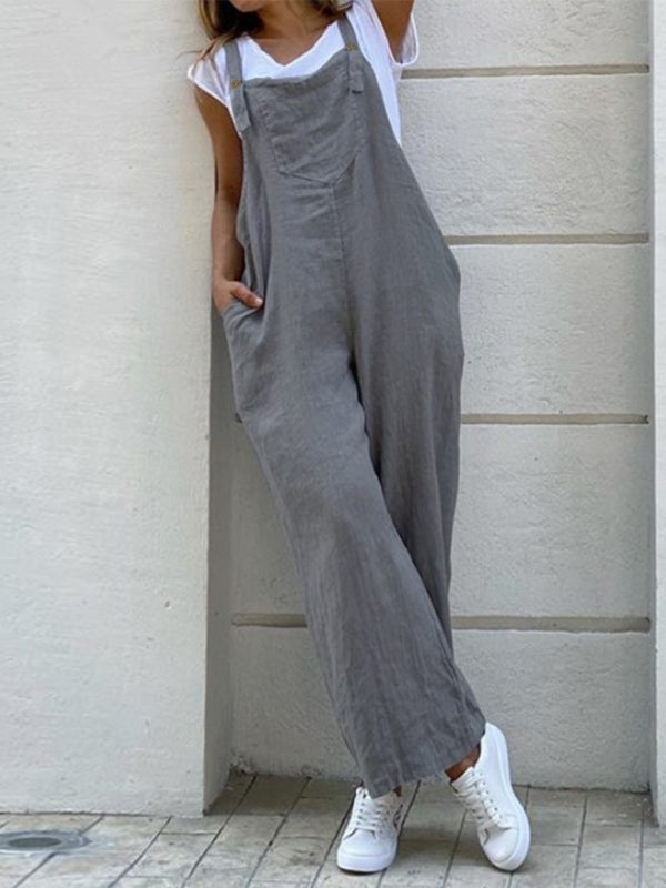 Solid color long jumpsuit with suspenders - Stormyjay