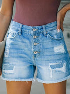 New style ripped patch tassel personality one-row button denim shorts hot pants - Stormyjay