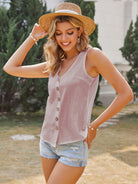 Women's Solid Color Cotton Linen Sleeveless V-Neck Top - Stormyjay