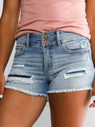 Women's High Waist Two Button Fashion Ripped Denim Shorts - Stormyjay