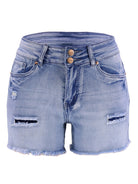 Women's High Waist Two Button Fashion Ripped Denim Shorts - Stormyjay