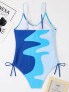 New One-Piece Swimsuit Multicolor Stitching Drawstring Corrugated Ladies Swimsuit - Stormyjay