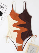 New One-Piece Swimsuit Multicolor Stitching Drawstring Corrugated Ladies Swimsuit - Stormyjay