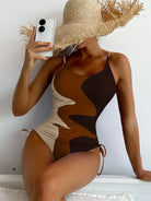 New One-Piece Swimsuit Multicolor Stitching Drawstring Corrugated Ladies Swimsuit - Stormyjay