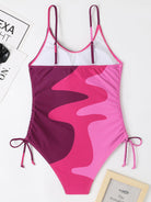 New One-Piece Swimsuit Multicolor Stitching Drawstring Corrugated Ladies Swimsuit - Stormyjay