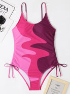 New One-Piece Swimsuit Multicolor Stitching Drawstring Corrugated Ladies Swimsuit - Stormyjay