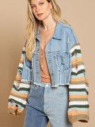 Women's casual fashion denim rainbow long-sleeved splicing jacket - Stormyjay