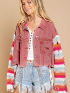 Women's casual fashion denim rainbow long-sleeved splicing jacket - Stormyjay