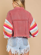 Women's casual fashion denim rainbow long-sleeved splicing jacket - Stormyjay