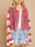 Women's casual fashion denim rainbow long-sleeved splicing jacket - Stormyjay