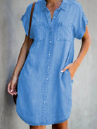 Casual Short-sleeve blue slim-fit denim midi dress - Stormyjay