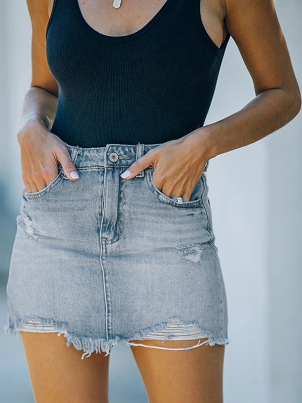 Women's New Casual Ripped Denim Skirt - Stormyjay