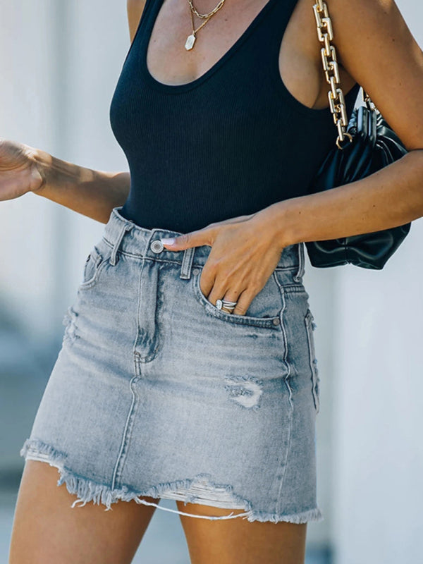 Women's New Casual Ripped Denim Skirt - Stormyjay