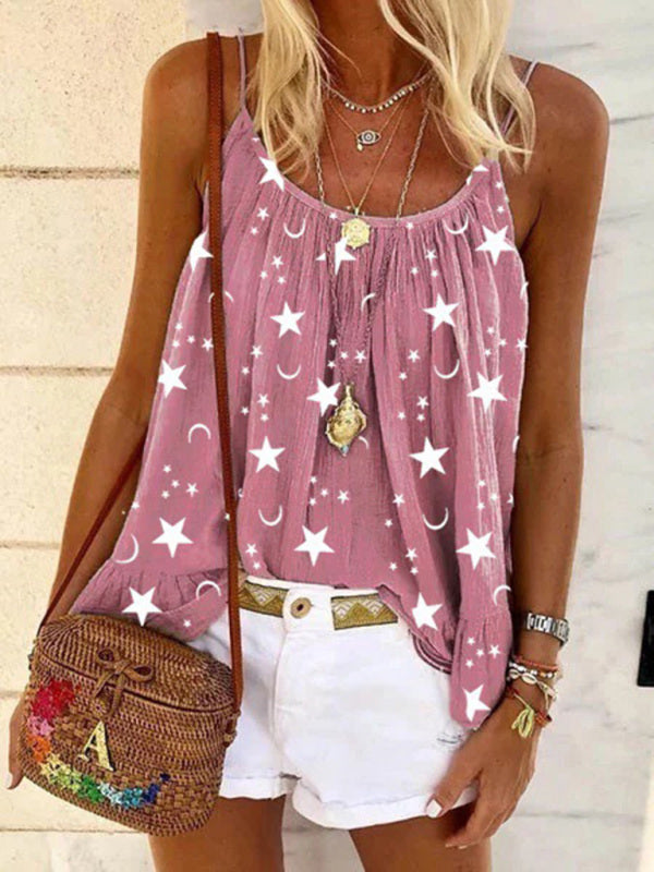 Casual V-neck star print vest camisole top - Stormyjay