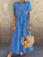 European and American denim style long multi-button distressed dress - Stormyjay