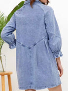 Women's Casual Loose Denim Balloon Sleeve Long Sleeve Dress - Stormyjay