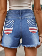 New American flag print washed ripped one-breasted denim shorts - Stormyjay