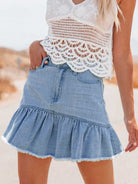 New style washed denim wish pleated skirt for women - Stormyjay