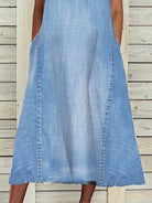 New solid color sleeveless V-neck loose casual denim dress - Stormyjay