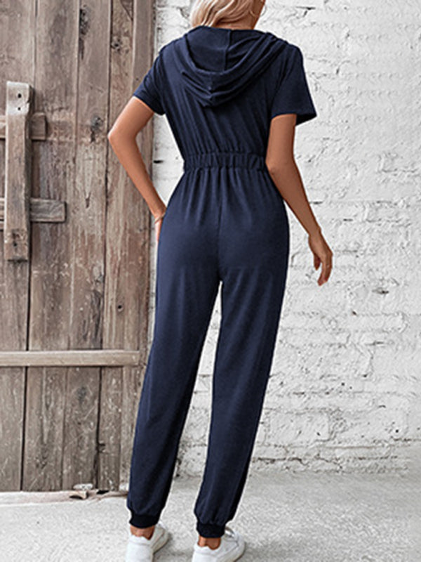 Hooded Zip Loose Casual Cargo Jumpsuit - Stormyjay